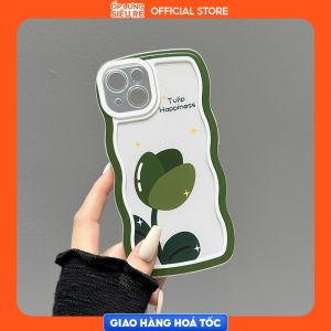 Ốp lưng Iphone 6S/6 Plus/7G/8G/X/Xs/11/12/...trong cạnh gợn sóng hình Tulip Xanh