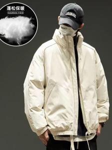 Mens Cotton Jacket Short Loose Thickened Stand Collar Winter Warmth Windproof Pure Color Versatile Youth Fashion Casual Coat