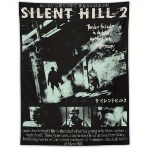 VIKAMA Vintage Đen Trắng Retro Trò Chơi Kinh Dị Poster Thảm Treo Tường Trang Trí Cho Phòng Ngủ Phòng Khách Ký Túc Xá Vải Polyester