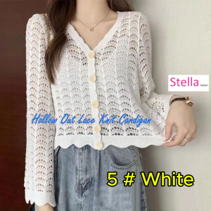 Stella Fashion Korean Style Lace Crochet Button-Up Cardigan | Breathable Long Sleeve Hollow Top for Women