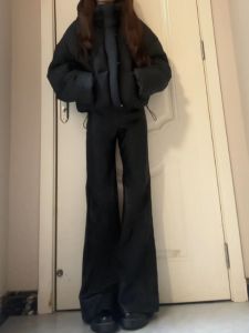 กางเกงขายาวทรงเอวสูงทรงเข้ารูปผ้ายีนส์สีดำ ทรงขากระบอกเล็กสำหรับผู้หญิง ทรงลำลอง สไตล์เกาหลี กางเกงยีนส์ทรงเข้ารูปสำหรับผู้หญิง