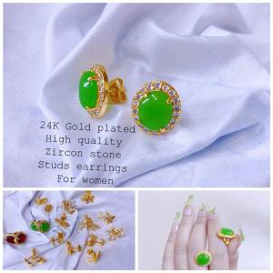 ZIHANG JEWELRY 24K Gold plated zhioha high quality zircon stone studs earrings for women