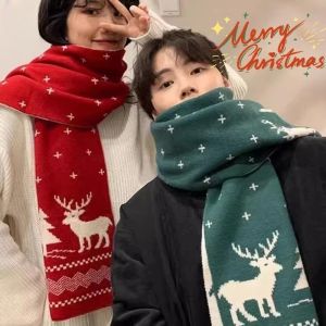 \ud83d\udd25Christmas Themed Deer Elk Snowflake Printed Scarf Women Men Couple Winter Knitted Thicken Big Shawl Double-sided Fashion Warm Scarves New Year Xmas Gifts