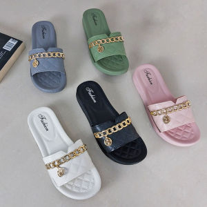 Sandal Selop Wanita Hiasan Rantai PVC Kasut Kasual Trendy Kekinian Anti Selip Nyaman COD SPT-54
