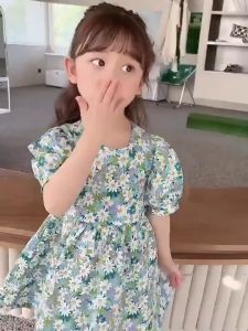 1-12 ปี เดรสลายดอก แขนพองเปิดหลัง ชุดเด็กผู้หญิงเด็ก น่ารักดอกไม้ กระโปรงเจ้าหญิง ชุดเดรสแขนสั้น