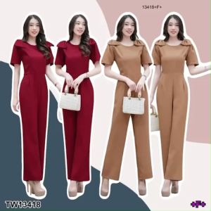 TW13418 จั้มสูทขายาว แขนพอง ไหล่ติดโบว์