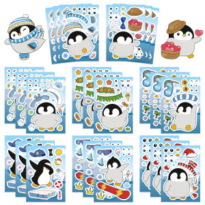 8/16/24PCS Penguin Animal Puzzle stickers Make-A-Face DIY Assembly Fun Puzzle Account Material Waterproof Stickers