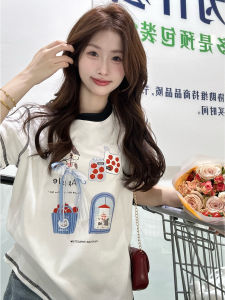 Korean Style Short Sleeve T-Shirt Womens Casual Fun Print Loose Fit Butterfly Knot Top Summer Fashion Ladies Tee