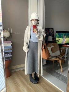 Miss White Linglan 2024 Fall and Winter Soft Glutinous Dehaired Angora Wool Elastic Waist Wool Woven Skirt High Waist Cover Slim Looking 721