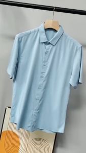 Kemeja Polos Pria Cowok Lengan Pendek Slimfit Hitam Putih Sky Blue Abu abu