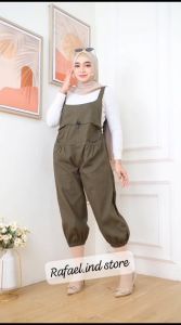 Jumpsuit Overall Celana Kodok Baju Monyet Wanita Katun Strecht Melar Hitam Army Milo Fit to XL