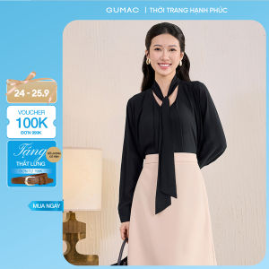Áo sơ mi nữ kiểu phom rộng vừa dáng suông cổ V xếp ly thời trang GUMAC AF11037