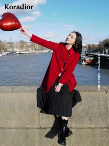 Koradior | Winter Wool Blending Versatile Feminine Chinese Style Coat