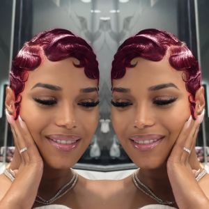 Tóc Người Brazil Remy 13x4 Kiểu Tóc Giả Lưới Trước Mật Độ 180% Kiểu Tóc Pixie Vẻ Ngoài Tự Nhiên Màu Đen 99J Sóng Lơi Dành Cho Nữ