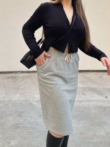 Miss Biggie Fashion Plus Size Slim Looking Easiest for Match Cotton Looped Fabric Drawstring Pocket Jag in the Midde of Back Skirt