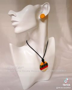 ECO STORY™ Terra Cotta YELLOW ROUND Pendant and Earrings Handmade Jewellery Set
