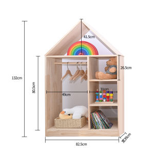 Childrens Wardrobe Storage Cabinet Montessori Childrens Room Solid Wood Hanger Boys and Girls Wardrobe Baby Locker