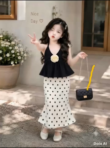 Set chân váy phối áo quàng cổ đính hoa cho bé gái (7-22 kg)
