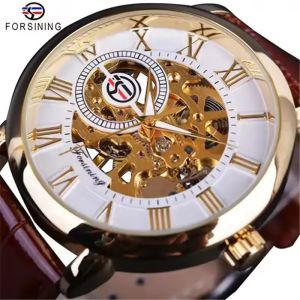 FORSINING 99A Antique Mens Manual Mechanical Watch Fashionable Luminous Hollow Leather Strap Luxurious and Elegant Mens Clock