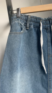 Plus size womens drawstring elastic waist slit denim skirt womens new fat MM high waist covering crotch slimming A-line skirt