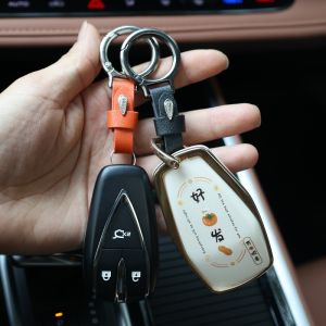 【WOKEN】4PCS Leather Car Keychain Simple Zinc Alloy Lightweight Waist Hanging Keychain Men Keychain Gift Car Accessories
