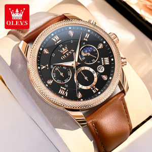 OLEVS Watch Men Original Waterproof Leather Luminous Luxury   Classic Mens Watches High Roman Diamond Wristwatch