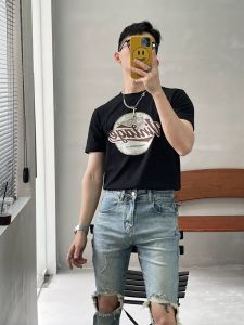 เสื้อยืดแขนสั้นผู้ชาย ผ้าฝ้ายแท้ ระบายอากาศได้ดี แฟชั่นฤดูร้อน 2024 ใหม่ แขนสั้น ปิดด้วยซิป คอกลม ทรงหลวม