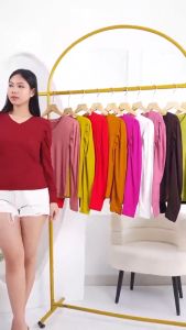 PROMO 5.5 Kaos Wanita V Neck Lengan Panjang 6039
