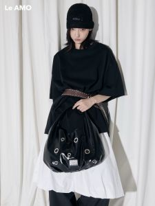 LeAMO Original Holes Metal Punk Eye Wax Leather Shiny Handheld Triangle Single Shoulder Bag Womens Fashion Summer Bag