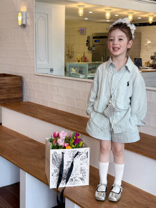 Yiyi Ma Girls Sun Protection Shirt Shorts Set Korean Style Casual Wear Breathable Lyocell Linen Crepe Feel Summer Outfit