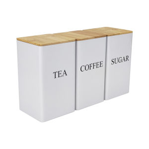Coffee Tea Sugar Canister with Bamboo Lid Kitchen Organizer Countertop Food Container Tin Can Kitchen Canister