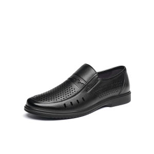 Red Dragonfly Mens Summer New Hollow out Casual Leather Shoes Breathable Sandals Genuine Leather Business Midlife Dad Shoes