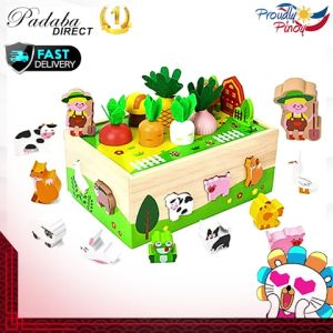 Wooden Animal Farm Carrot Pulling Toy for Toddlers Age 1-4 | Shape Matching & Fine Motor Skills Learning Box | Eco-Friendly Early Education Puzzle Farm Set Montessori