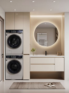 Washing and Drying Suit Double-Layer Washing Machine Wash Basin All-in-One Cabinet Bathroom Cabinet Wash Basin Combination Balcony Stacked Double Cabinet