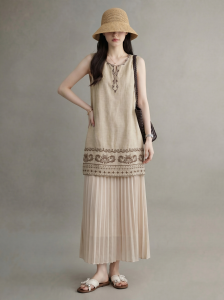GULILI | Ethnic Vintage Sleeveless Embroidered Long Dress