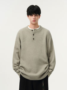 Retro Lazy Feel Henry Collar Autumn Winter Versatile Sweater