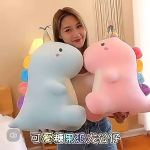 Stuffed Dinosaur Plush Pillow Soft Animal Cute Unicorn Horn Design Sleeping Plushie Kids Gift Hadiah Hari Jadi