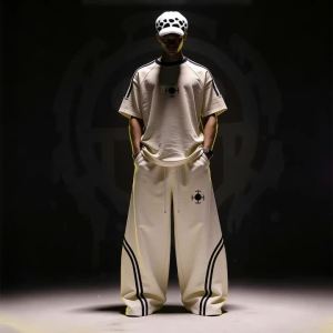 Bandai | One Piece Surgeon Of Death Dạo Phố Nam Nữ Y2K Áo Thun Ngắn Tay Thường Ngày Kèm Quần In Kỹ Thuật Số Cổ Chữ O Dây Rút