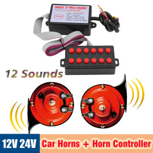 12 Tones Pro Music Horn Relay Police Emergency Sirens Car Horn Waterproof Air Warning Speakers Super Loud Loudspeaker 12V