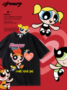The Powerpuff Girls Joint Name Short Sleeve T-Shirt Womens Summer Oversize Style Half-Sleeve Pure Cotton Flower Bubble Furry Clothes