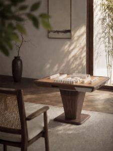 Walnut Wood Mahjong and Poker Table for Hand-shuffled Games