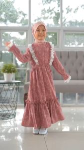 MONICA - Gamis Renda Anak Perempuan Cringkle Motif Bunga 4-12 Tahun Dress by Manasikana