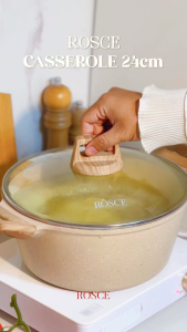 ROSCE PANCI CASSEROLE 24cm stock pot tutup kaca steamer kukusan stainless WAJAN SOUP ANTI LENGKET GRANIT MARBLE SOFT BROWN DC high quality