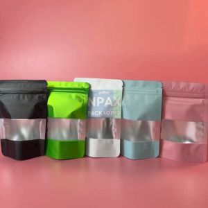 (50ใบ) ซองตั้ง ติดซิป อลูมิเนียมฟอยล์-หน้าต่างสี่เหลียมโชว์สินค้า เมทัลไลน์ ขอบมน (พร้อมส่ง)  (A04)