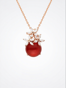 TH | Natural Red Agate Necklace Silver Gem Pendant