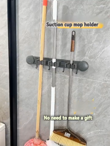 Wall mounted mop rack with extended style space aluminum material suction cup installation