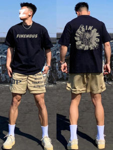 เสื้อยืดคอกลมแขนสั้นผ้าคอตตอนแท้สไตล์อเมริกันสำหรับผู้ชาย ทรงหลวม สีดำ ใส่สบาย ระบายอากาศได้ดี เสื้อตัวบน