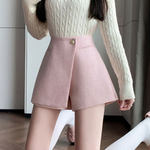 Niche Style Asymmetrical Suit Culottes Womens Autumn and Winter High Waist Slim Looking A- line Wide Leg Shorts Small Outer Wear Bootcuts