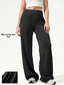 Quần Nữ Cạp Cao Ống Đứng Màu Trơn Tối Giản Tập Yoga Thể Dục Pilates Thể Thao Thường Ngày Quần Ống Rộng Dài Đến Mắt Cá Chân