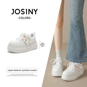 Josiny | Thick Sole Heel Increasing Womens White Shoes